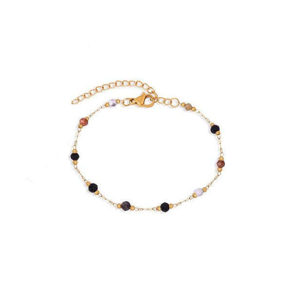 Titanium Steel Anklet with Gold Colored Stone Design