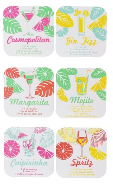 Cocktail Coasters - Set of 6 - Printed MDF
