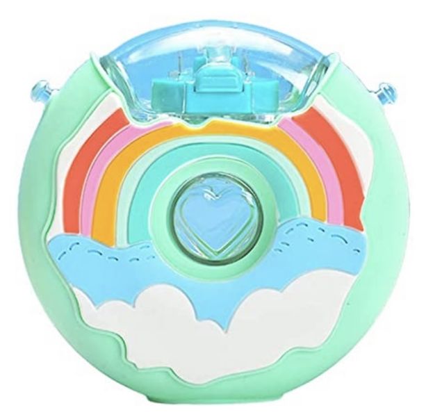 Donut Kids Water Bottle with Straw - Green Rainbow