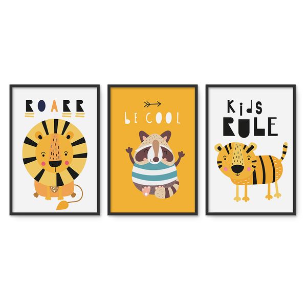 Cape Art Framed Canvas 3 Piece 35x50cm Animal Kids Posters