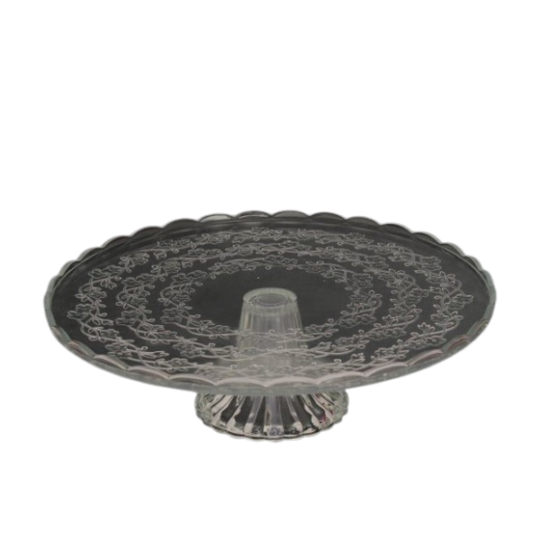 Elegant Glass Cake Stand with Decorative Pattern