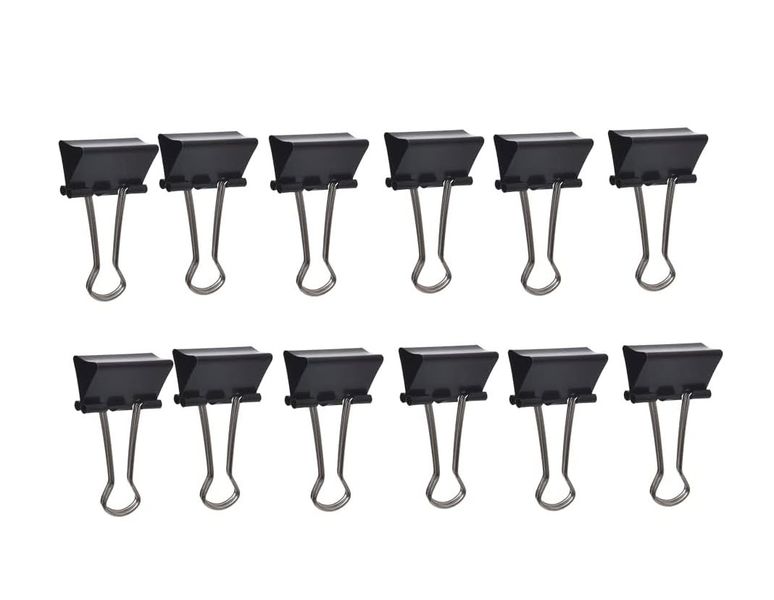 12PCS Stainless Steel Binders 32MM - Black/Silver