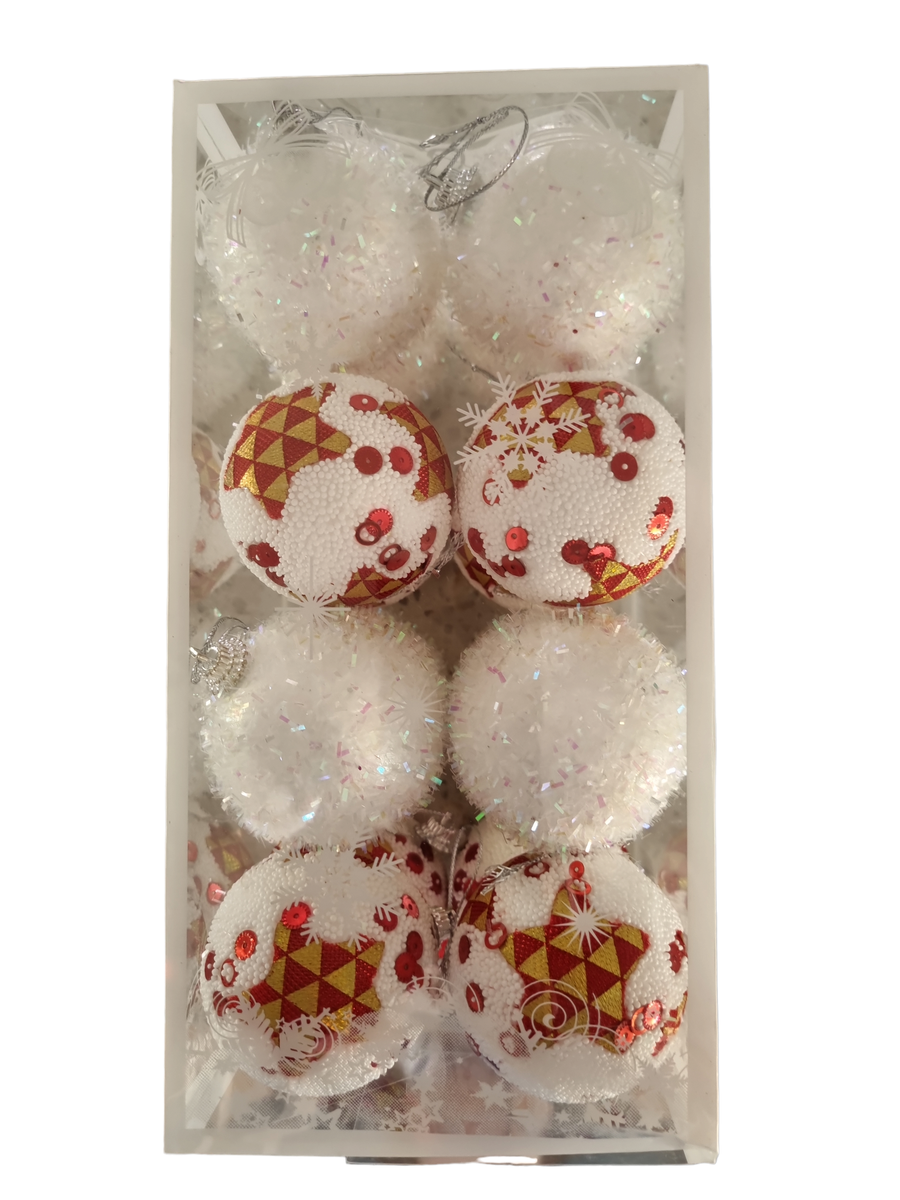 16 White and Red Christmas Tree Baubles