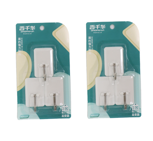 6Piece Self Adhesive Hooks - Square Shaped