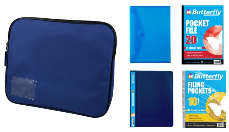 Stationery Pocket File, Folders &amp; Book Bag Bundle (Blue)