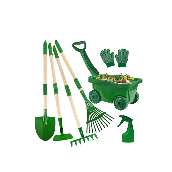 7 Piece Kids Gardening Tools Set Wheelbarrow Toys With Shovel Rake Hoe