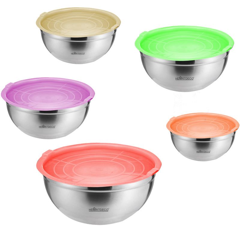 5 Pcs Mixing Bowl,stainless Steel Salad Bowl With Airtight Lid&non