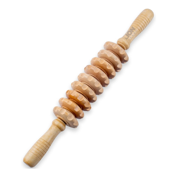 Lion Heart Wooden Massage Roller Tool For Body Shaping And Muscle Relaxation - Brown