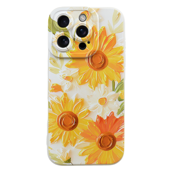 Yellow Sunflower Design Phone Case Compatible with iPhone 16 Pro - Cream