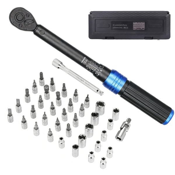 40 Pieces 5-25Nm Torque Wrench Set 1/4" Drive-Bike/Moto/Car Torque Tool Kit