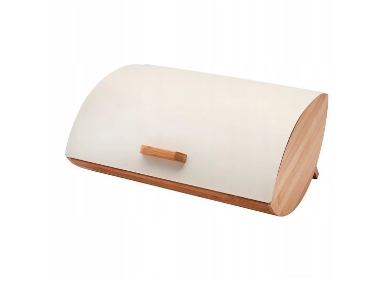 Bamboo Wood Bread Bin With Metal Flip Lid for Kitchen Countertops - White