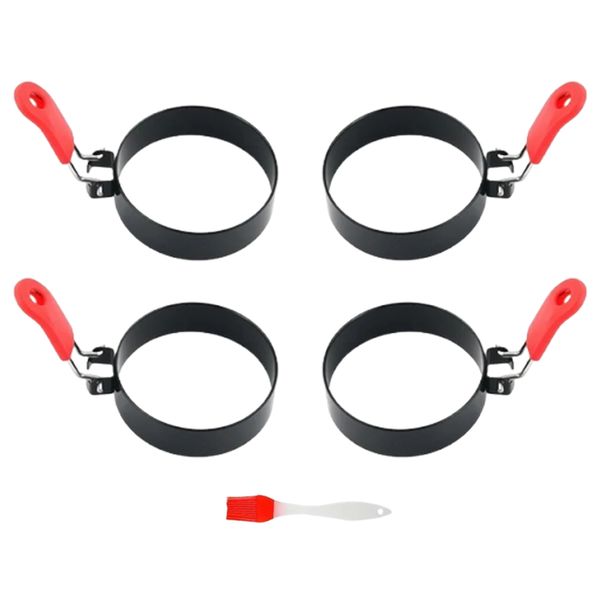 5 Piece Egg Ring Mold Set Nonstick Omelette Maker Brush Stainless Steel