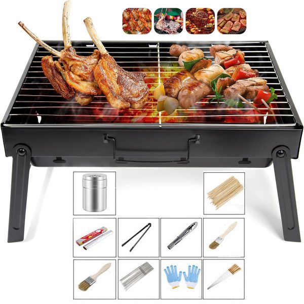 thl Barbecue Grill Portable Charcoal Grill Smoker Grill for Outdoor Cooking
