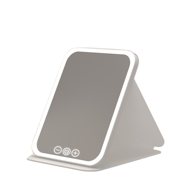 Folding Lighted Travel Makeup Mirror - Compact, Illuminated + Magnification