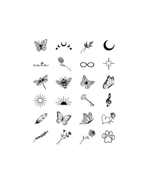 1 Piece -Mini Symbol Temporary Tattoo Set With Butterflies &amp; Flowers-Black