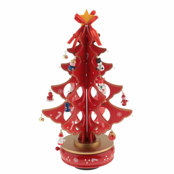 Rotating Windup Musical Table Christmas Tree with Hanging Ornaments - 20cm