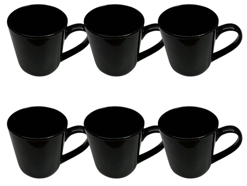 Smooth Black Ceramic Mug Set - 380ml - 6 Piece