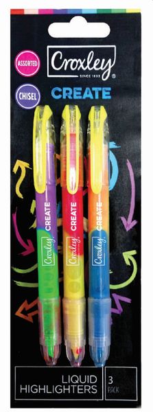 Croxley - Create Liquid Highlighters Set of 3 (Includes 6 Colours)