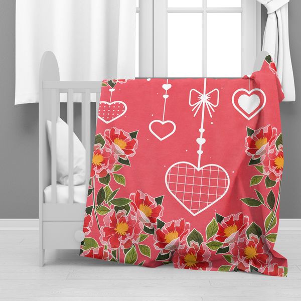 Hanging Hearts on Pink Minky Blanket