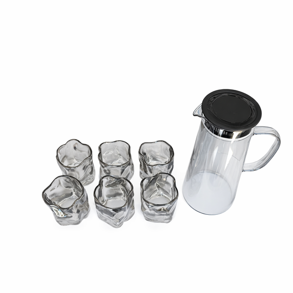 Smoked Glass Tumblers and a Jug- Set of 6 Modern Textured Drinking Glasses