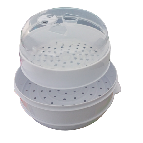 Microwave Steamer 2 Tier in white with Transparent Lid