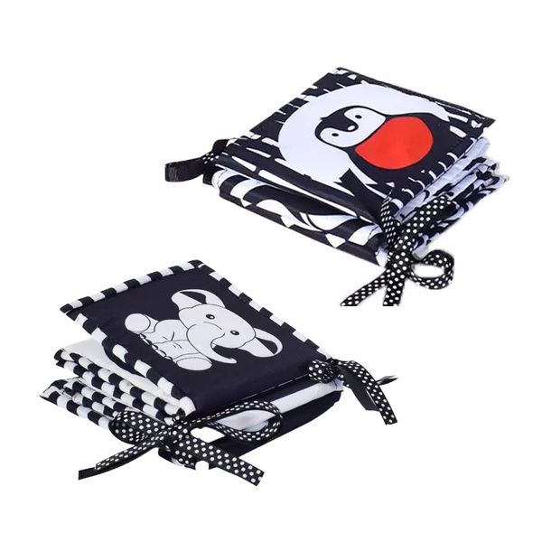 2 Pcs Black and White Baby Soft Books Baby Cloth Book for Early Learning