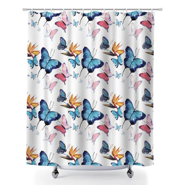 Butterfly Print Shower Curtain with Rustproof Grommets, Luxury Bath Curtain