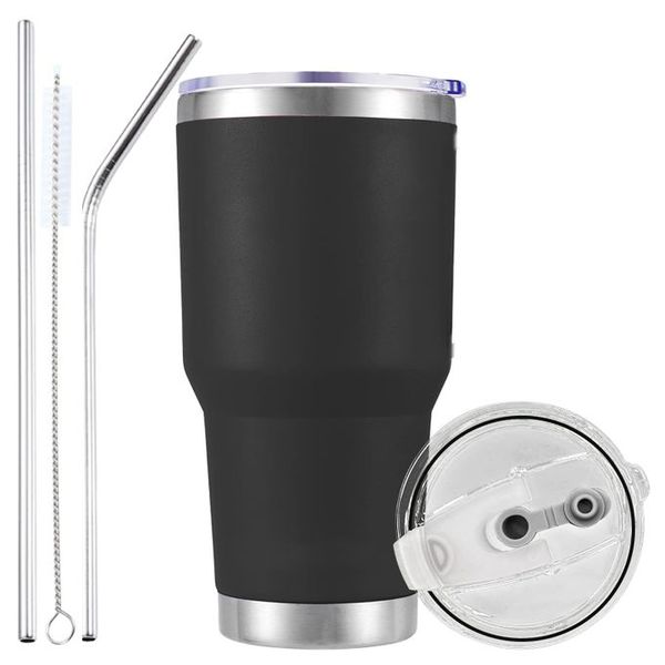Vacuum Coffee Tumbler Mug Cup with Lid and Straws - 30oz