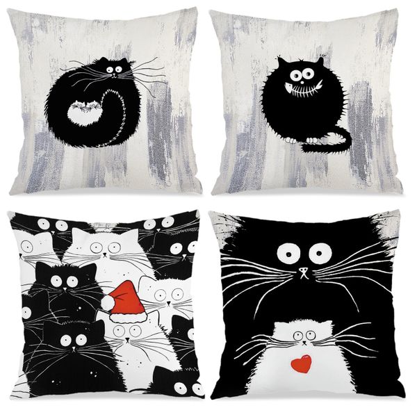 4PCS Minimalist Cat Pattern Pillow Cases, 45x45cm Washable Cushion Cover