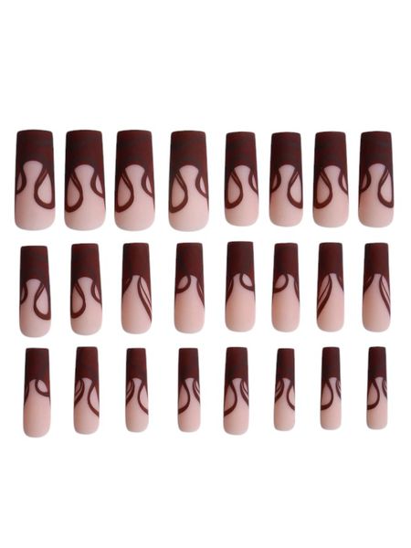 24 Piece - Coffin Shape Press On Nails - Brown