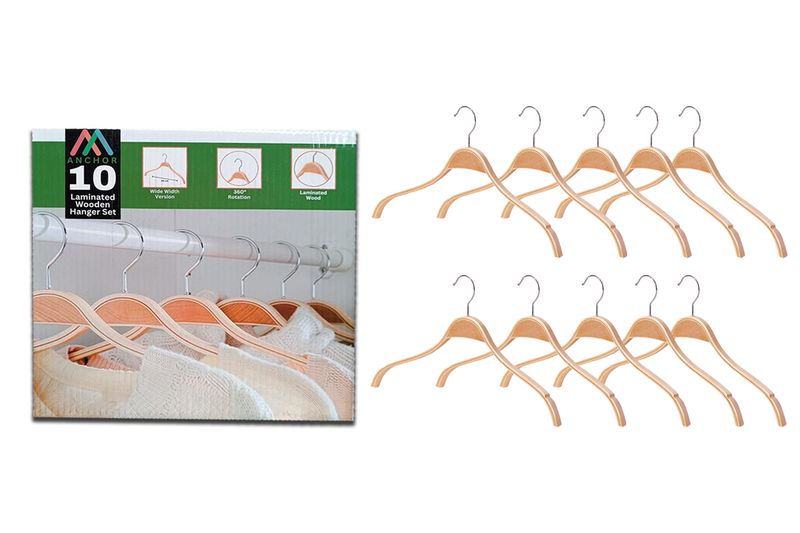 Anchor Laminated Wood Hangers 10 pack for Top and Jacket