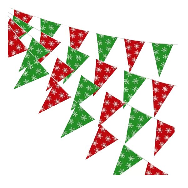 Decor Red &amp; Green Christmas Snowflakes Banner Flags - 48 Pennant - 30m