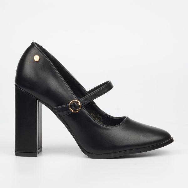 Miss Black Shania 4 Women Faux Leather Block Heel Courts - Black