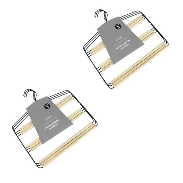 6-Piece Black Iron &amp; Wood Pants Hangers - 36.5 × 32 × 0.45cm