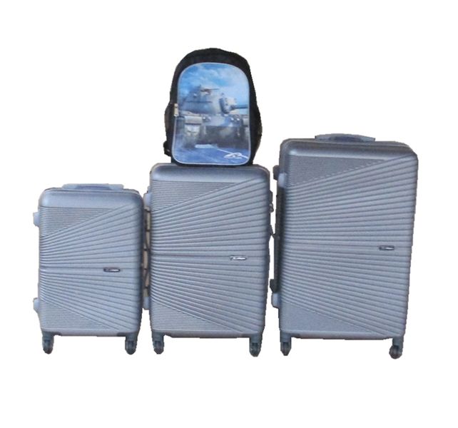 Silver 3-Piece ABS Hard Shell Spinner Luggage Set + Military Backpack