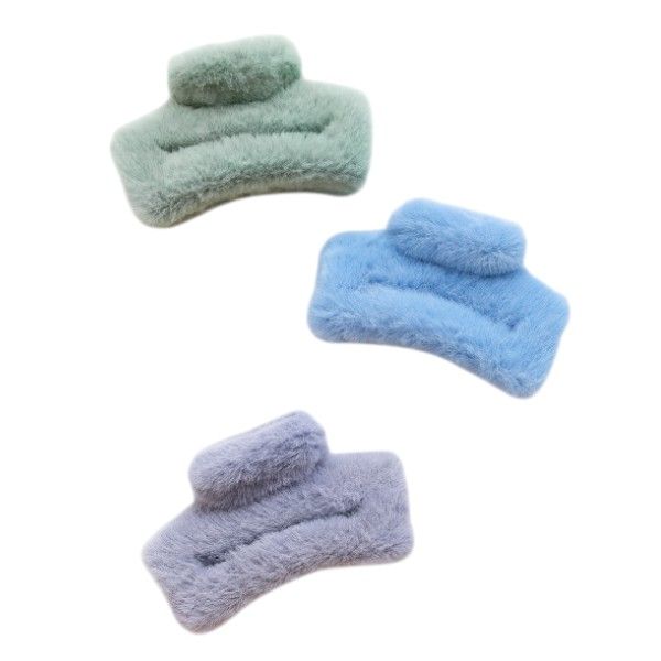 3-Piece Plush Large Square Hair Clips Set - Multicolor