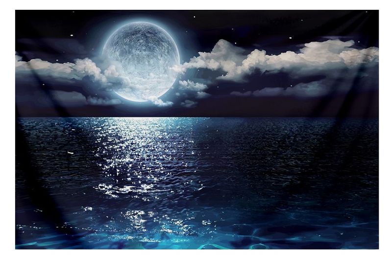 3D Printed Wall Hanging Flannel Tapestry - Midnight Ocean Sky - Home Decor
