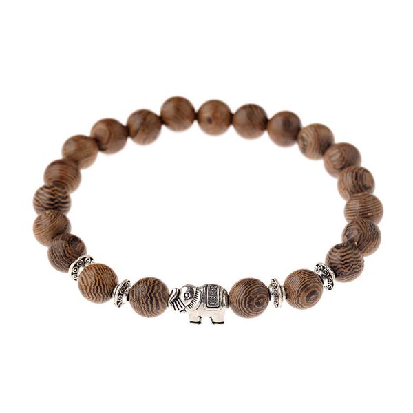 POU Natural Wooden Beads Tibetan Style Bracelet with Elephant Pendant