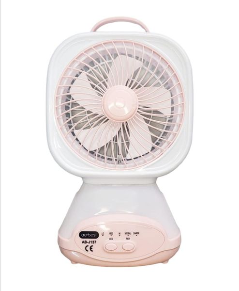 Aerbes 6 Inch Rechargeable Fan With LED Light- Pink