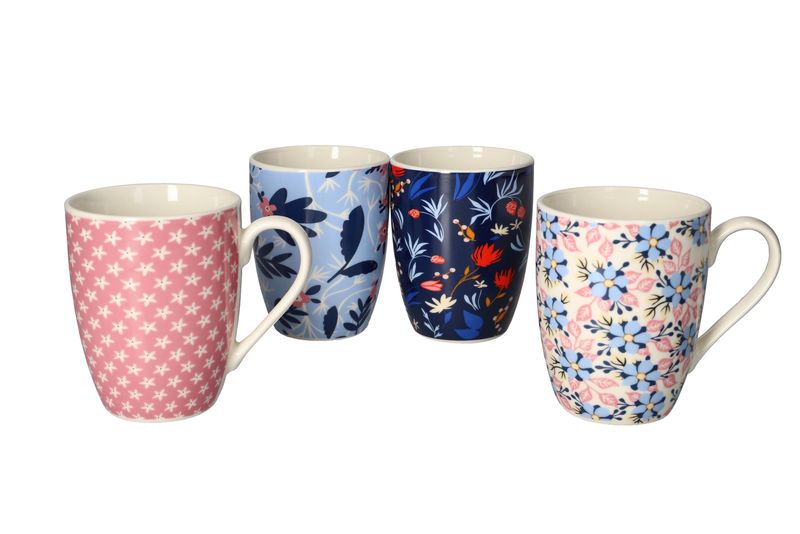 Danny Home Pastel Floral Porcelain Mug Set 0.36L - 4 Pack