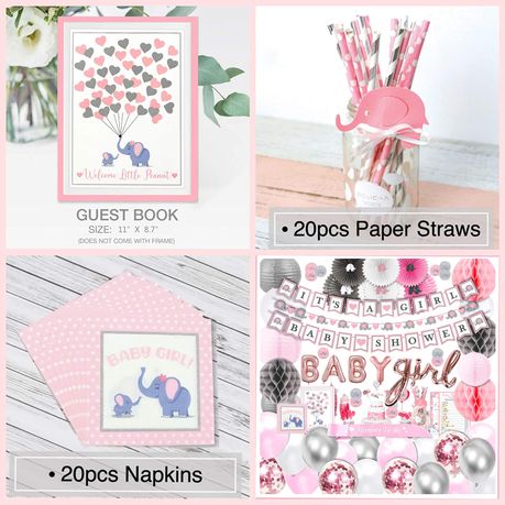 Elephant Baby Shower Decorations for Girl - Balloon Arch Garland Kit Pink  and Gray Backdrop Banner Balloon Boxes for It's a Girl Baby Shower,Baby  Girl
