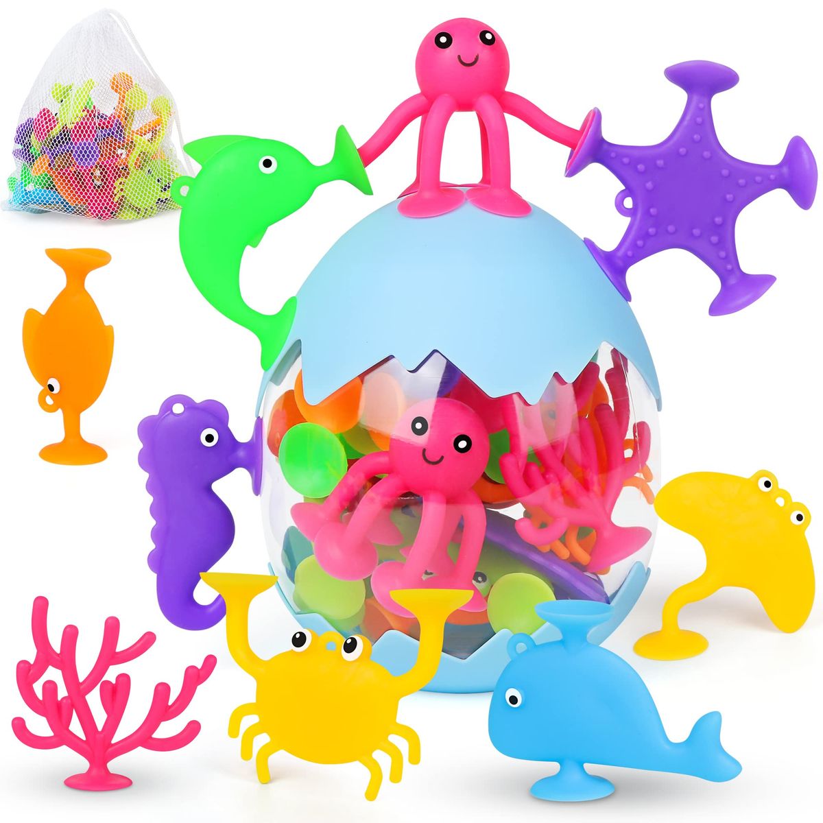 28 Piece Baby Suction Construction Toy Set,Silicone Baby Preschool Toy ...