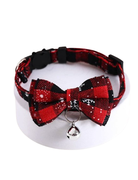 Pet Collar Bow With Bell Adjustable Red And Black