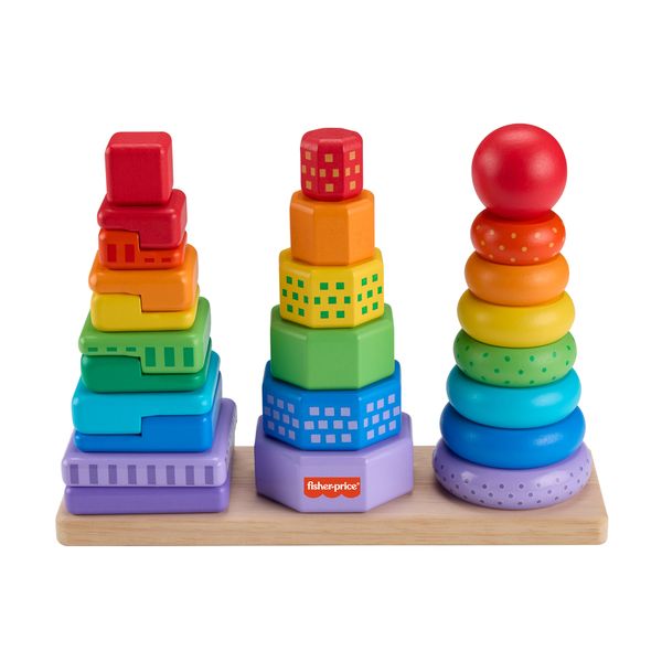 Fisher-Price Wooden Stacking Shape Sorter, 26 Wood Pieces