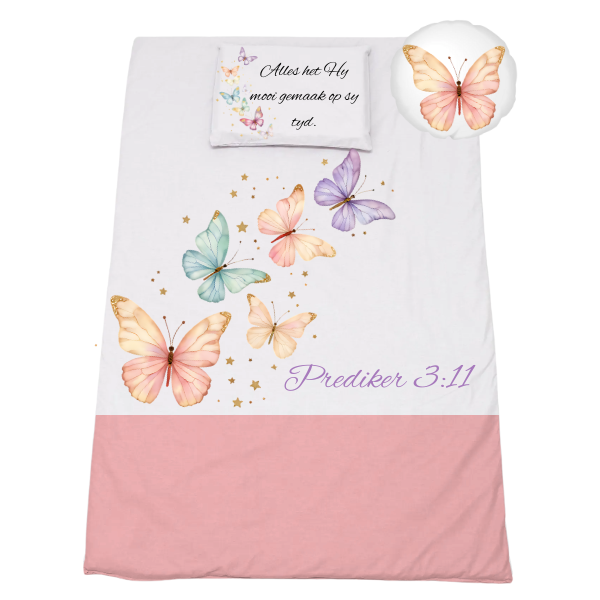 Cot Bedding Set - Duvet, Pillow &amp; Scatter - 1040x720mm - Pastel Butterflies