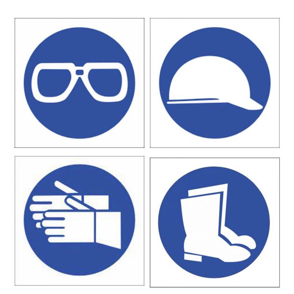 Safety Signs - 4Pc - Eye, Head, Hand, Feet &amp; Leg Protection - 29cm x 29cm
