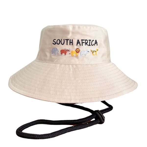 Kids Bucket Sun Hat SA Big 5 Lion, Leopard, Rhino, Elephant, Buffalo