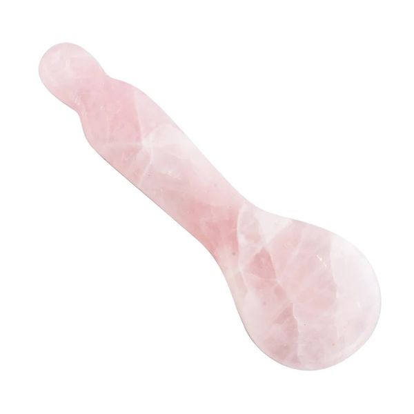 100% Rose Quartz Semi See Thru Gua Sha Spoon With Acupressure TriggerPoint