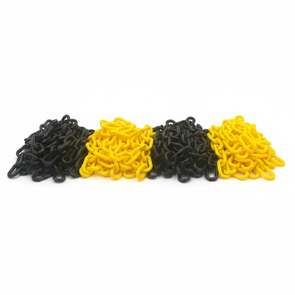 KRAFFT 8mm Black &amp; Yellow Plastic Chain, 50m for Barriers and Marking
