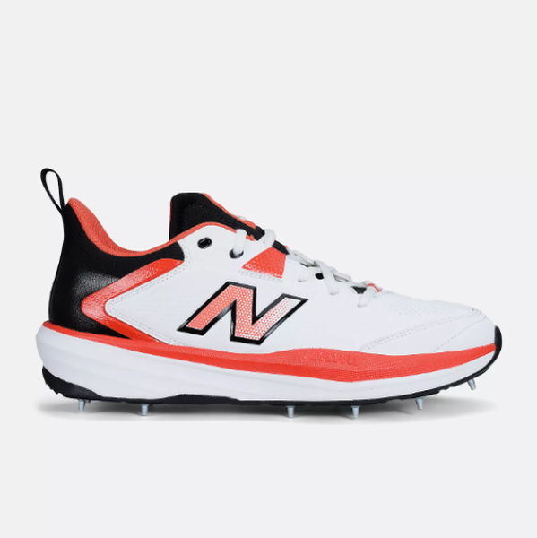 New Balance Men's FuelCell CK4030v6 Spiked Cricket Shoes - White/Neo Flame